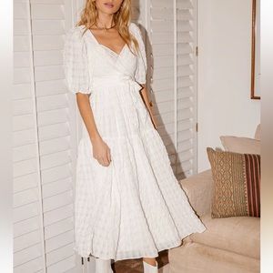 Lulu’s Hello Sweetheart White Puff Sleeve Tiered Midi Dress